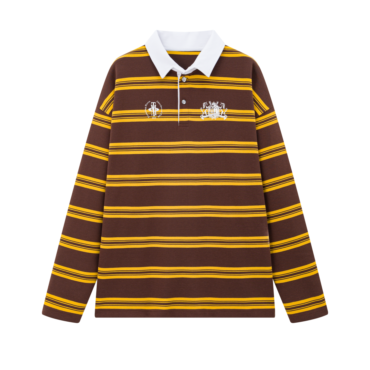 OIEEMTT 100% Polyester Unisex Oversized Stripe Stand Collar Letter Printing Polo Shirt
