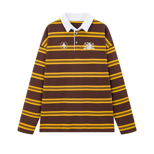 OIEEMTT 100% Polyester Unisex Oversized Stripe Stand Collar Letter Printing Polo Shirt