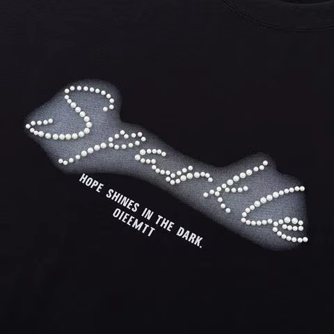 OIEEMTT Letter Beaded Printed Oversized Black Short Sleeve Unisex T-shirt Summer Graphic Tee Top