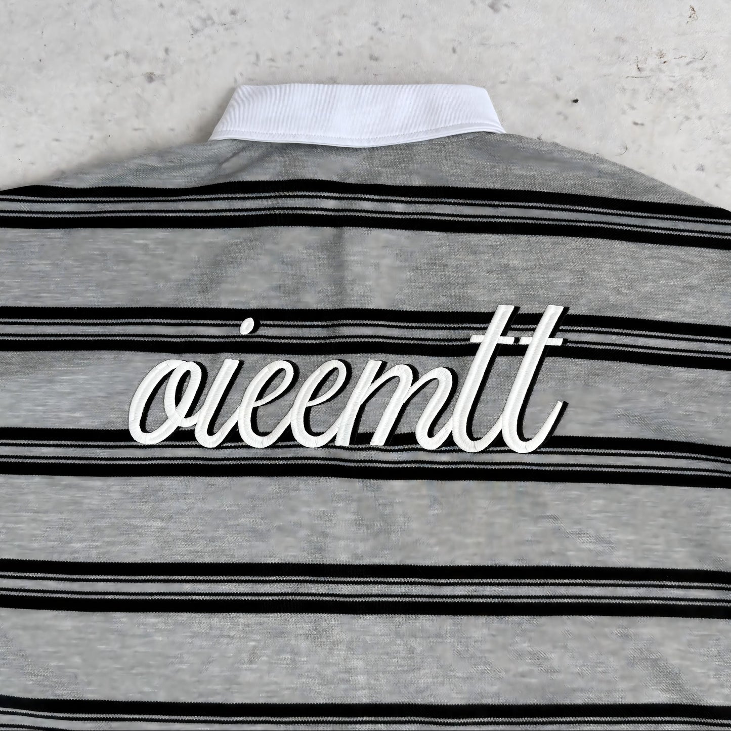 OIEEMTT Soft Unisex Long Sleeve Gray Stripe Stand Collar Graphic Screen Printed Polo Shirt