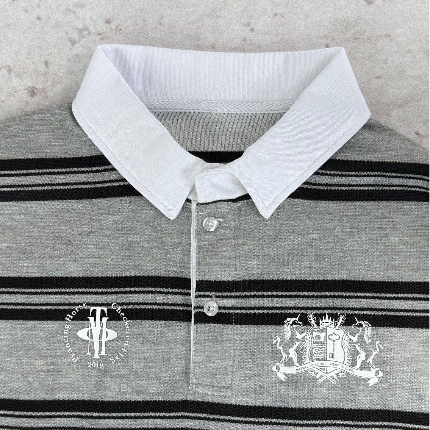 OIEEMTT Soft Unisex Long Sleeve Gray Stripe Stand Collar Graphic Screen Printed Polo Shirt