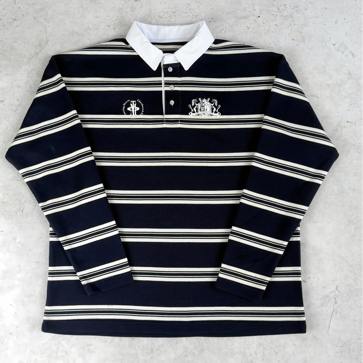 OIEEMTT Black Stripe Unisex Oversize Graphic Sceen Printing Loose Streetwear Long Sleeve Polo Shirt