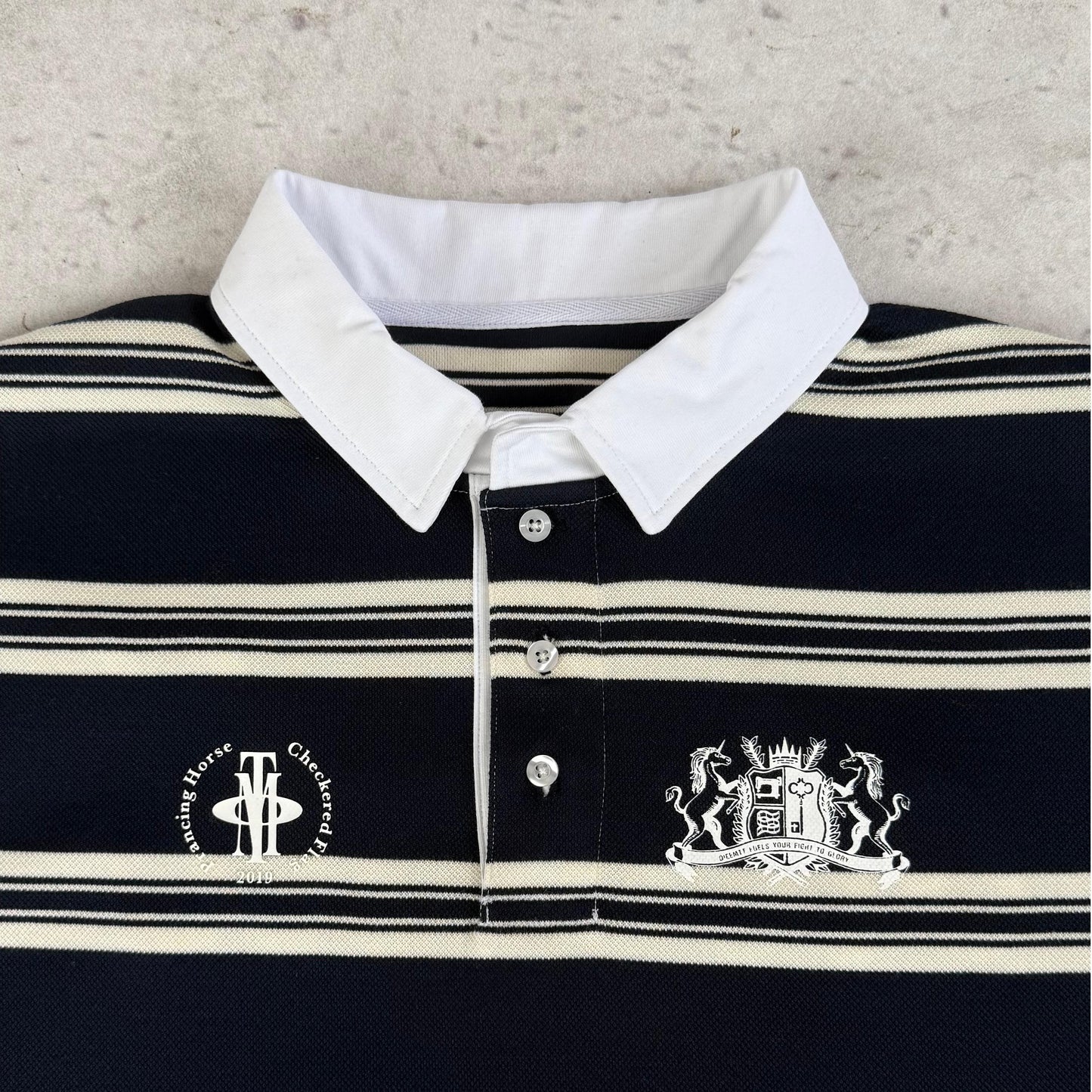 OIEEMTT Black Stripe Unisex Oversize Graphic Sceen Printing Loose Streetwear Long Sleeve Polo Shirt