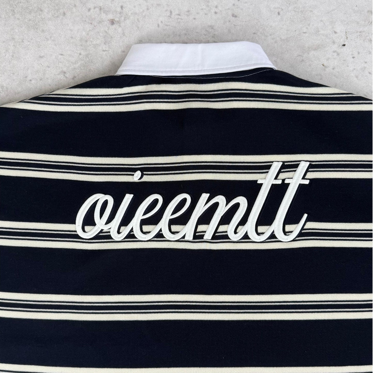 OIEEMTT Black Stripe Unisex Oversize Graphic Sceen Printing Loose Streetwear Long Sleeve Polo Shirt