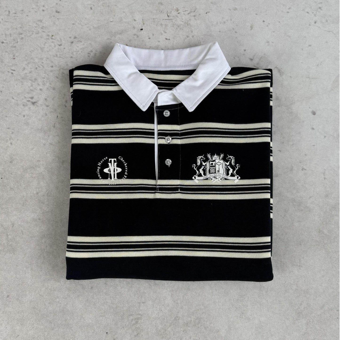 OIEEMTT Black Stripe Unisex Oversize Graphic Sceen Printing Loose Streetwear Long Sleeve Polo Shirt