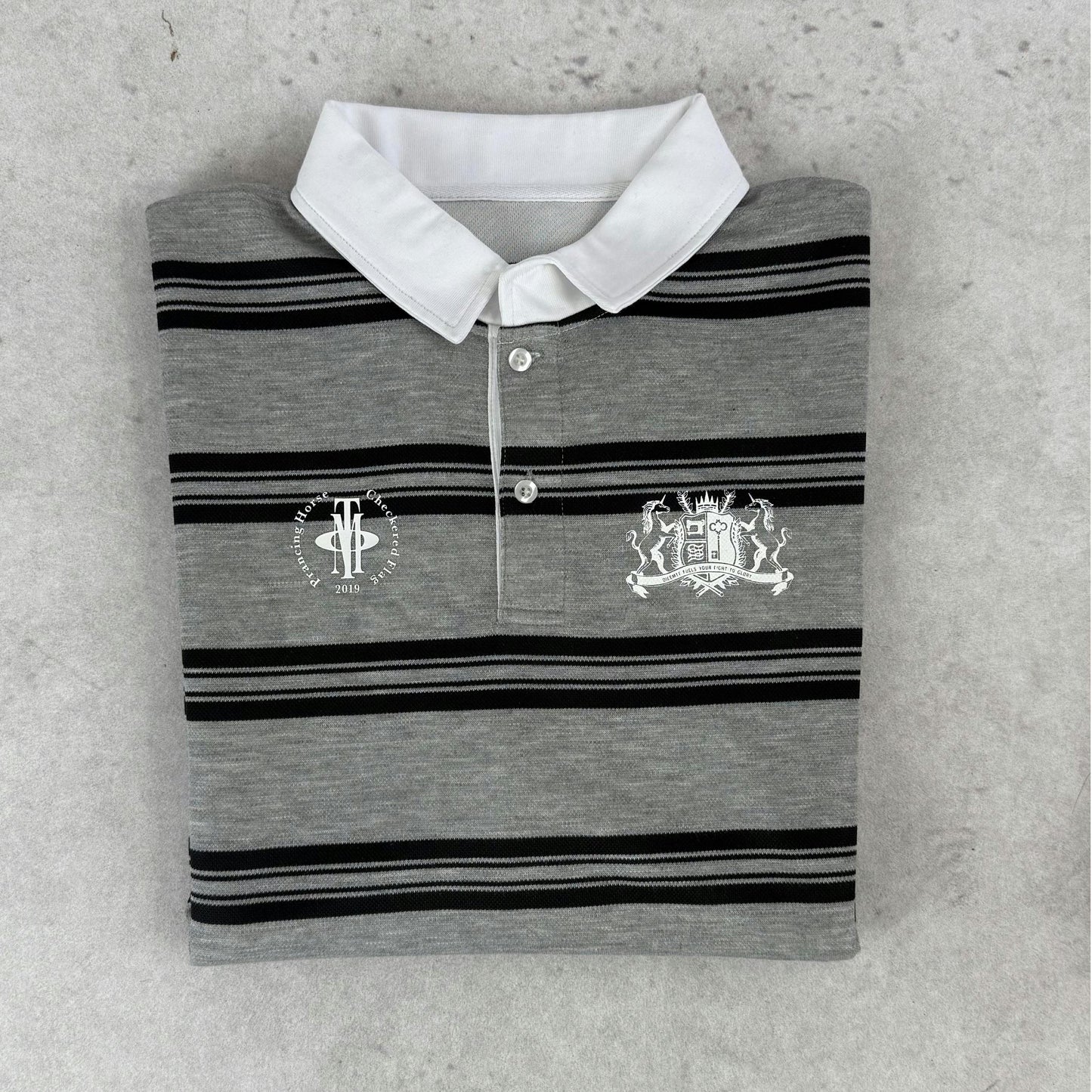 OIEEMTT Soft Unisex Long Sleeve Gray Stripe Stand Collar Graphic Screen Printed Polo Shirt