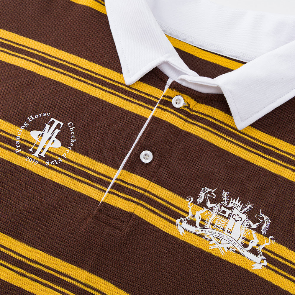 OIEEMTT 100% Polyester Unisex Oversized Stripe Stand Collar Letter Printing Polo Shirt